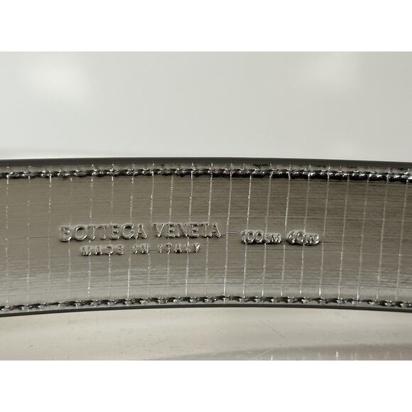 NWT $450 Bottega Veneta Craque Metallic Leather Silver Belt 40/100 IT 691233